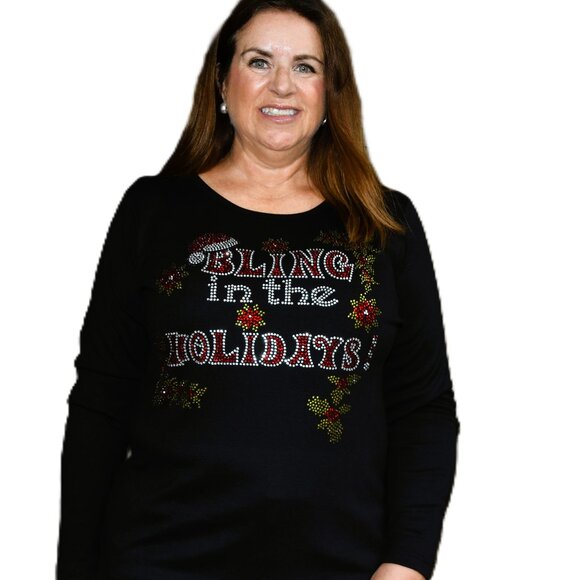Christmas Bling In Holidays rhinestone long sleeved shirt XS S M L XL XXL 1X2X… - Picture 5 of 9